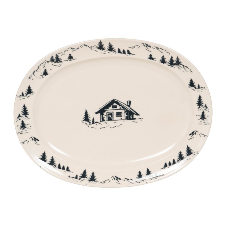 Plat ovale Alpages noir 42x30 cm en grès - Vaisselle de Noël