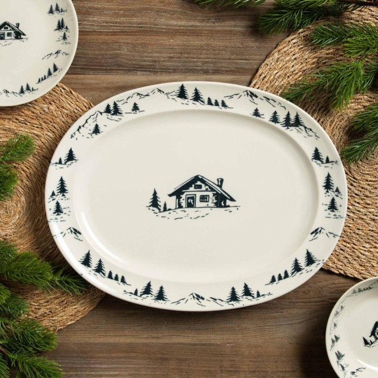 Plat ovale Alpages noir 42x30 cm en grès - Vaisselle de Noël