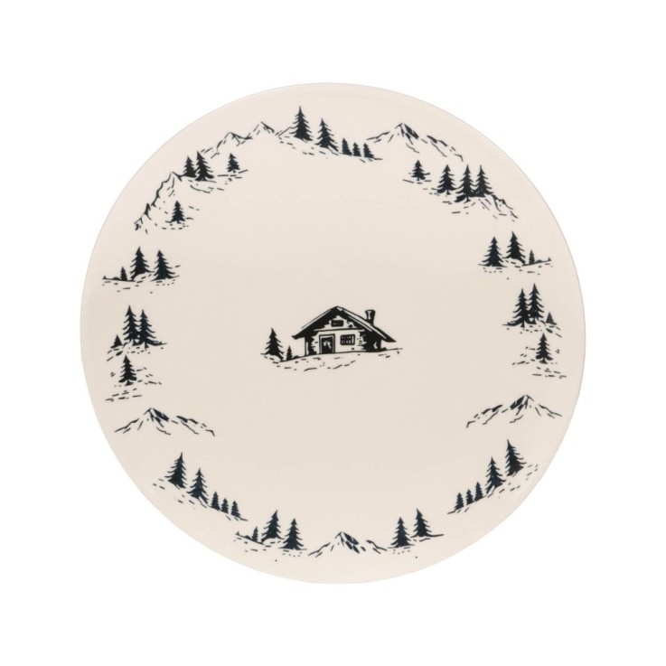 Plat rond Alpages noir 32 cm en grès - Vaisselle de Noël