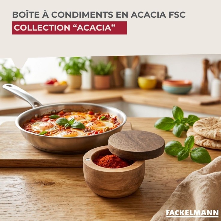 Boîte à épices en bois d'acacia certifié FSC - 9 x 5,5 cm