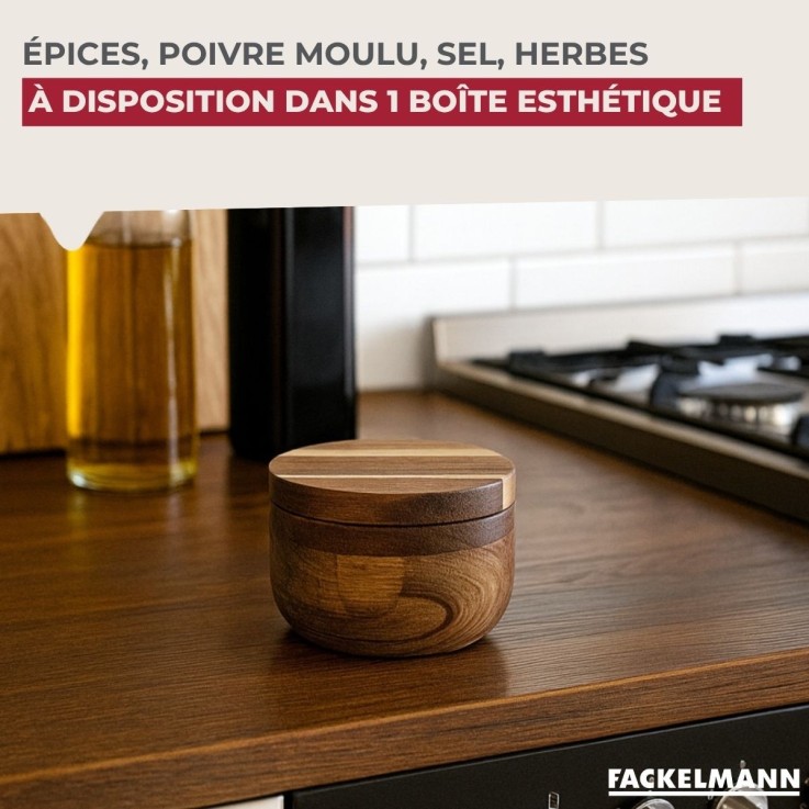 Boîte à épices en bois d'acacia certifié FSC - 9 x 5,5 cm