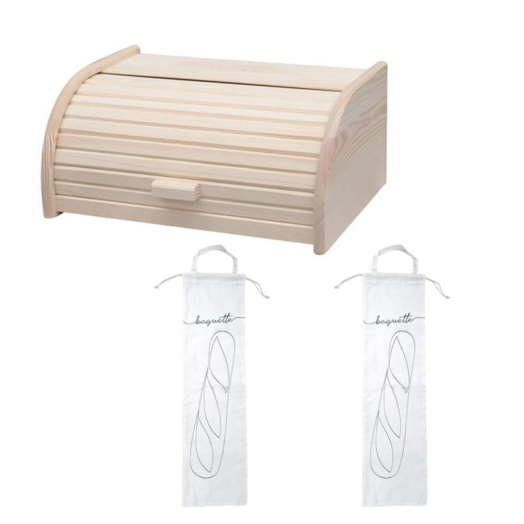 Set de conservation du pain en bois et coton - 2 sacs inclus