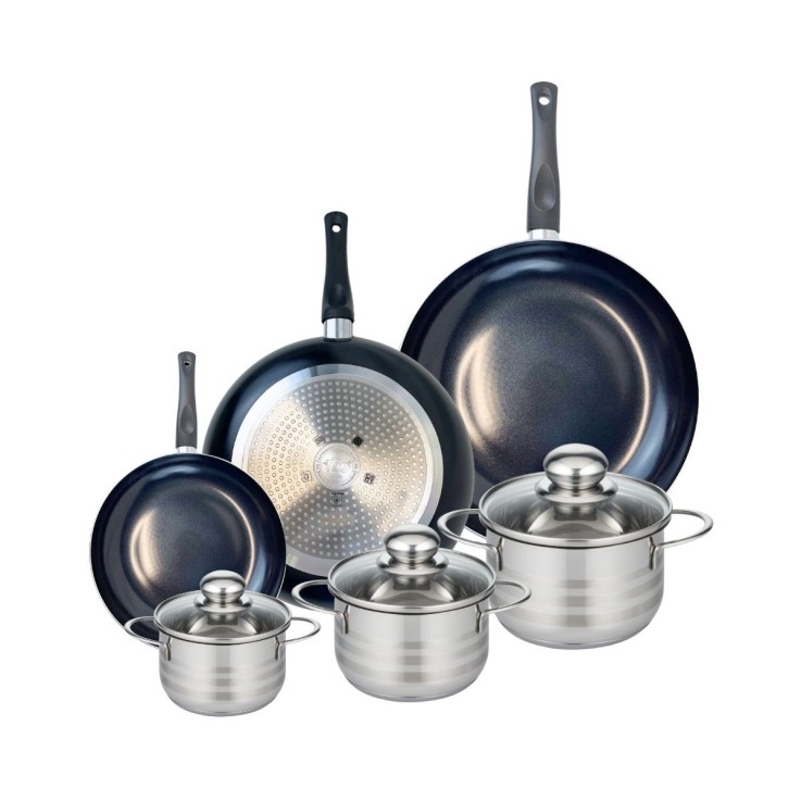 Batterie de cuisine Prima Brillant en aluminium et inox - 6 pièces - noir