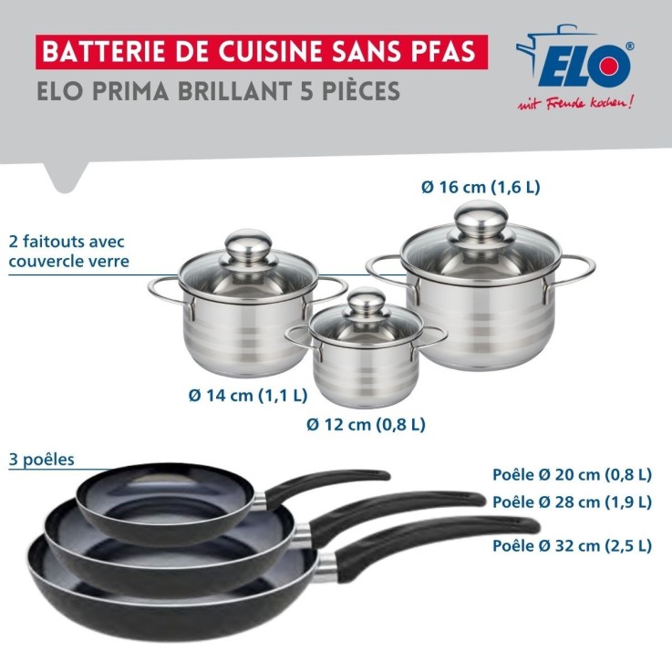 Batterie de cuisine Prima Brillant en aluminium et inox - 6 pièces - noir