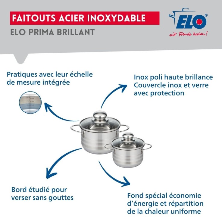 Batterie de cuisine Profi Brillant en inox - 12, 14 et 28 cm