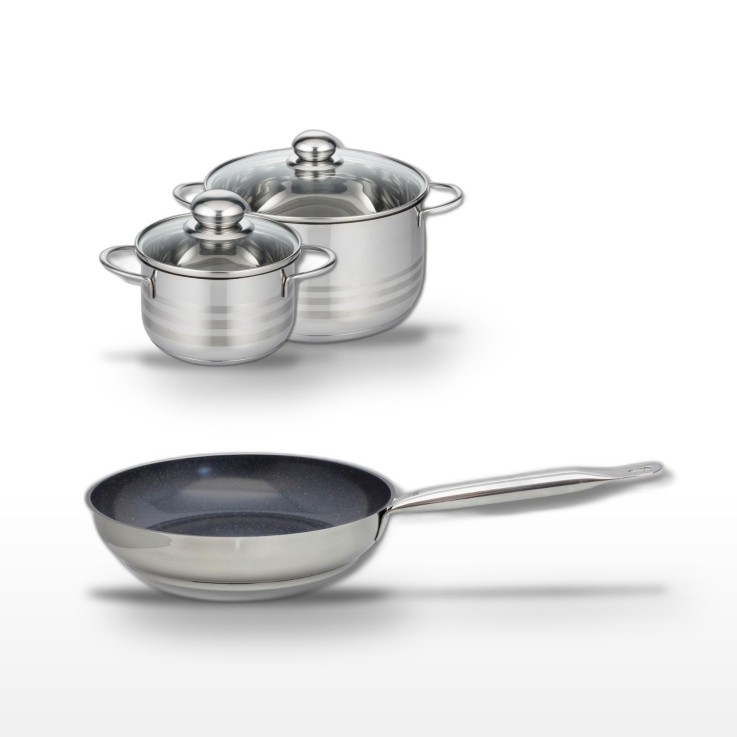 Batterie de cuisine Profi Therm Platinum en inox - 16 et 24 cm - gris