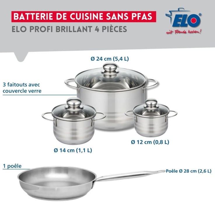Batterie de cuisine Profi Brillant en inox - 4 pièces