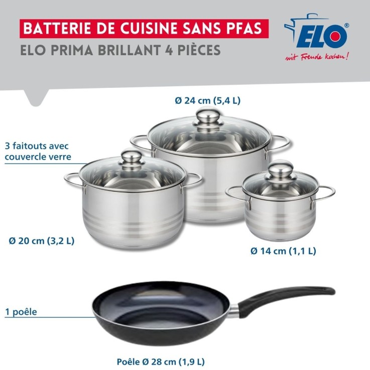 Batterie de cuisine Prima Brillant en aluminium et inox - 4 pièces - noire
