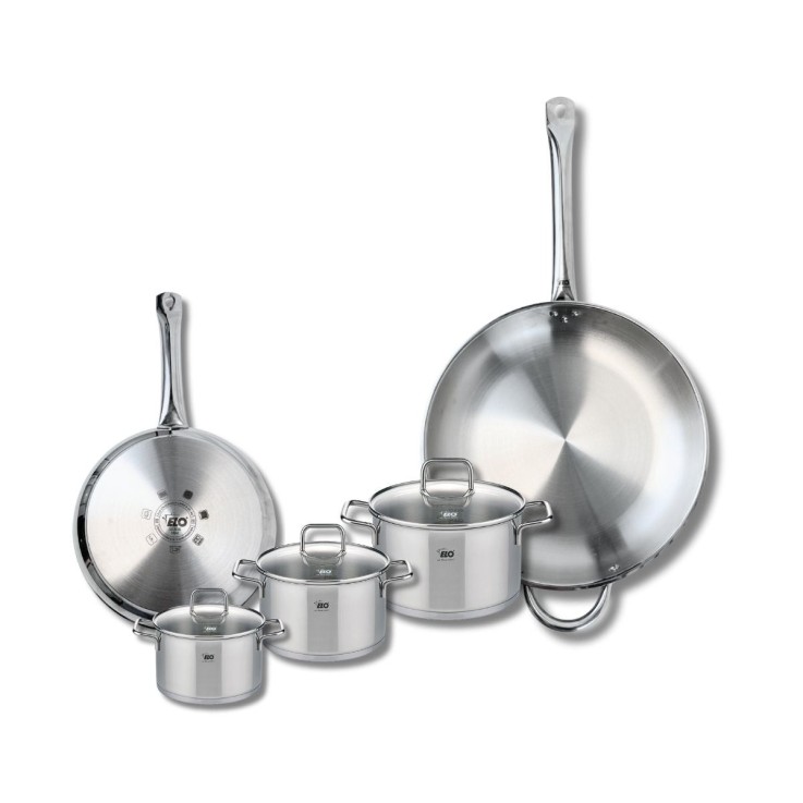 Batterie de cuisine Profi Citrin en inox - 2 poêles et 3 faitouts