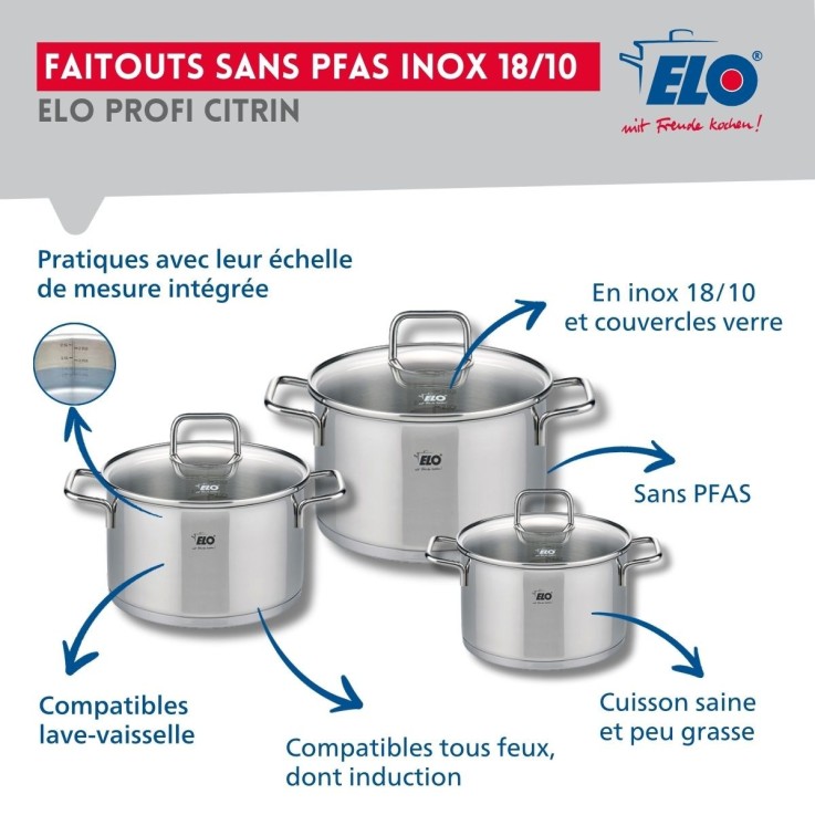 Batterie de cuisine Profi Citrin en inox - 2 poêles et 3 faitouts