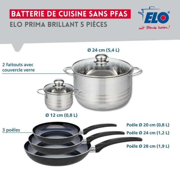 Batterie de cuisine Prima Brillant en aluminium et inox - 5 pièces