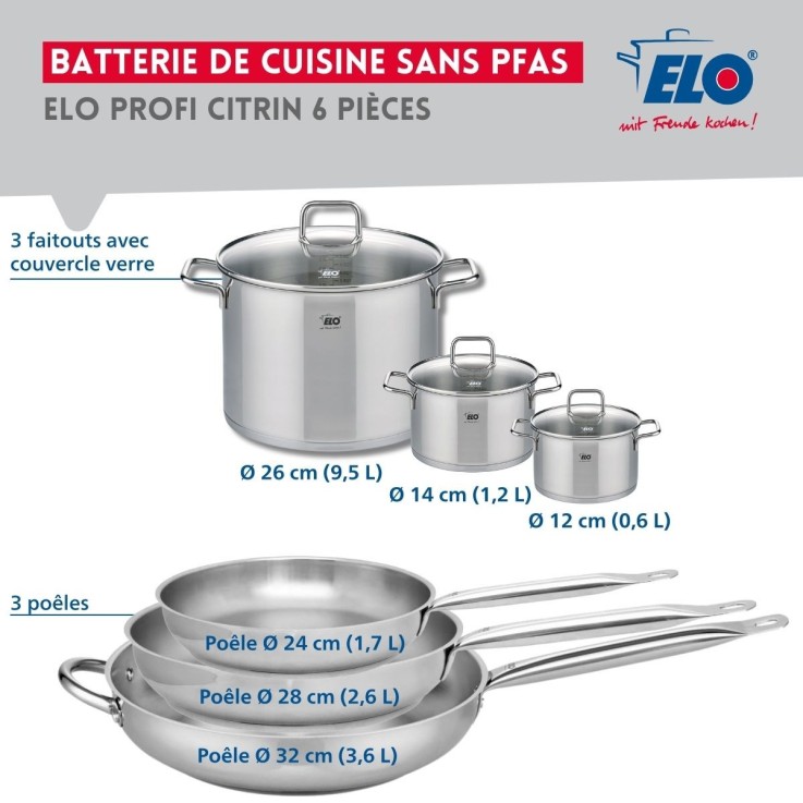 Ensemble de poêles et faitouts Profi Citrin en inox - 6 pièces - gris