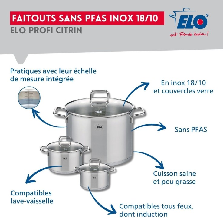 Ensemble de poêles et faitouts Profi Citrin en inox - 6 pièces - gris