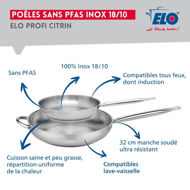 Batterie de cuisine Profi Citrin en inox - 24, 32 et 16 cm