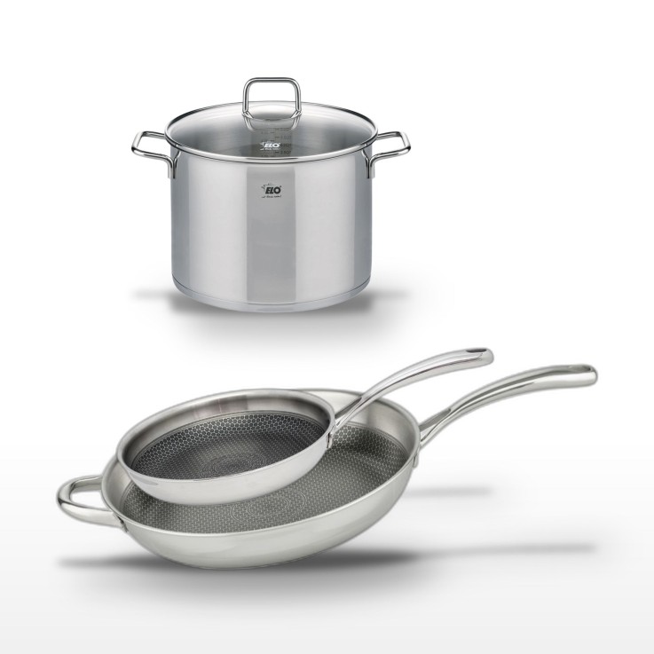 Lot faitout et poêles Relief Evolution en inox - 26/28/32 cm - 9,5 L
