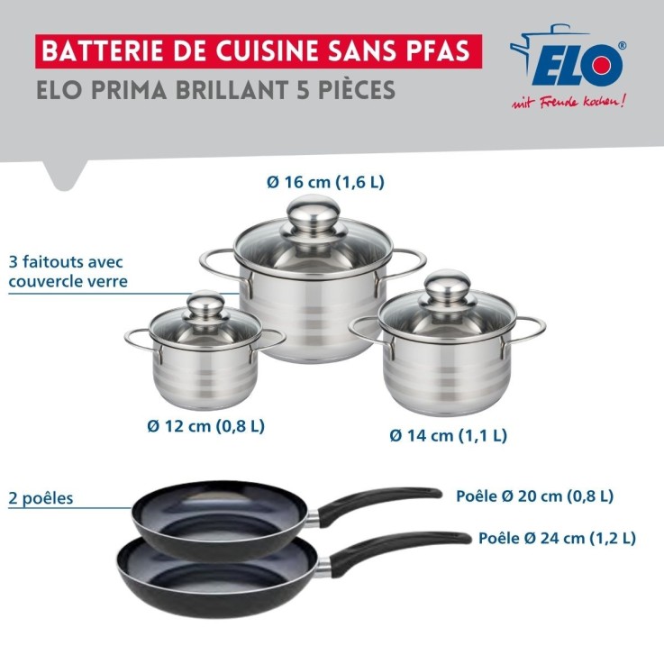 Batterie de cuisine Prima Brillant en aluminium et inox - 12 à 24 cm - noire