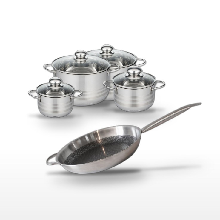 Batterie de cuisine Relief Solution en inox - 32 cm et 14/16/20/24 cm