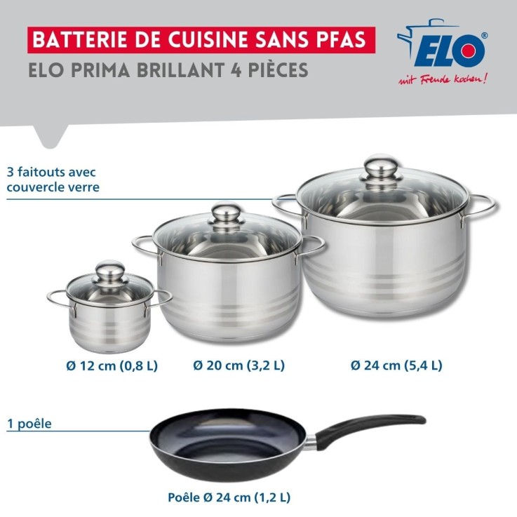 Batterie de cuisine Prima Brillant en aluminium et inox - 12, 20, 24 cm