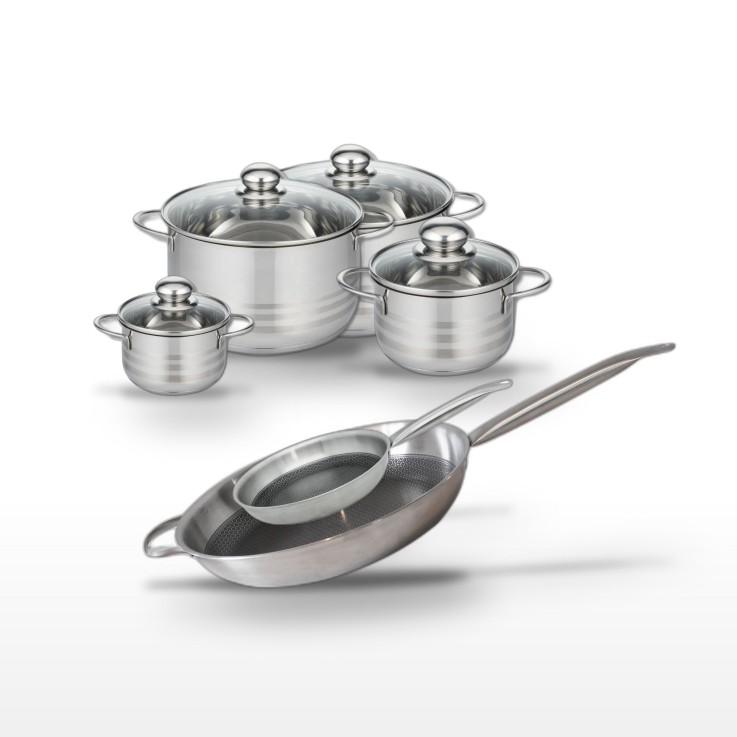 Batterie de cuisine Relief Solution en inox - 12, 16, 20, 24 et 32 cm - noire