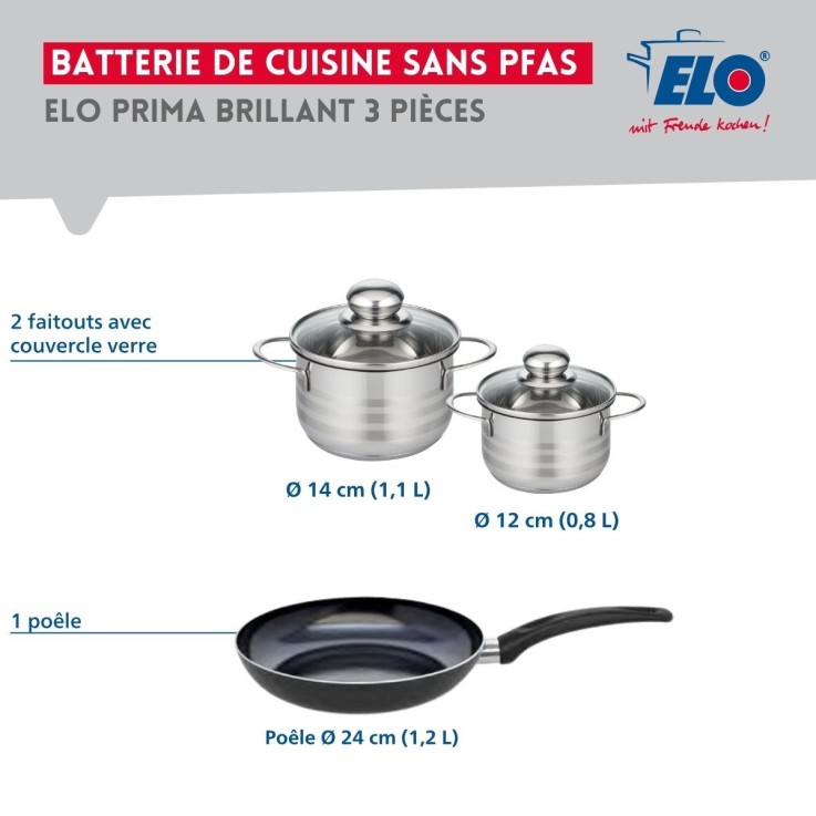 Batterie de cuisine Prima Brillant en aluminium et inox - 24 cm - noire