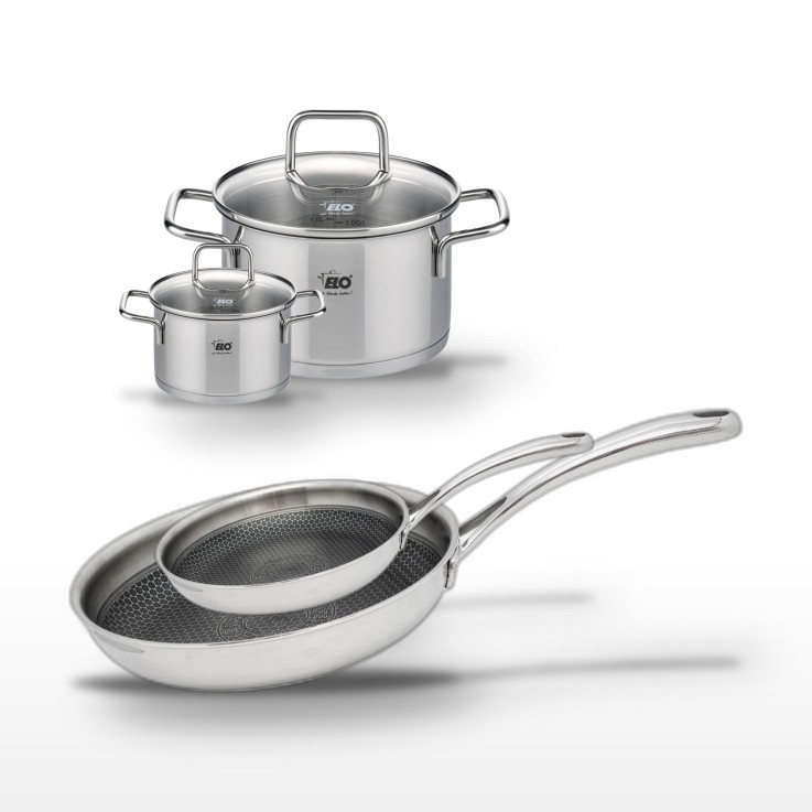 Batterie de cuisine Relief Evolution en inox et verre - 4 pièces