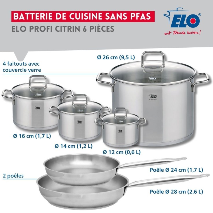 Batterie de cuisine Profi Citrin en inox - 2 poêles, 4 faitouts - gris
