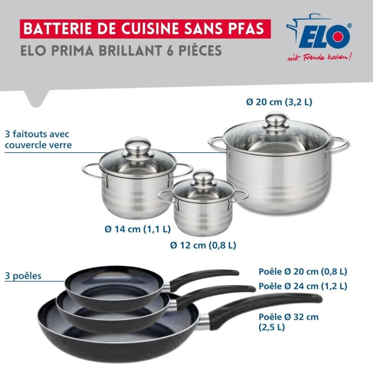 Batterie de cuisine Prima Brillant en aluminium et inox - 12 à 32 cm