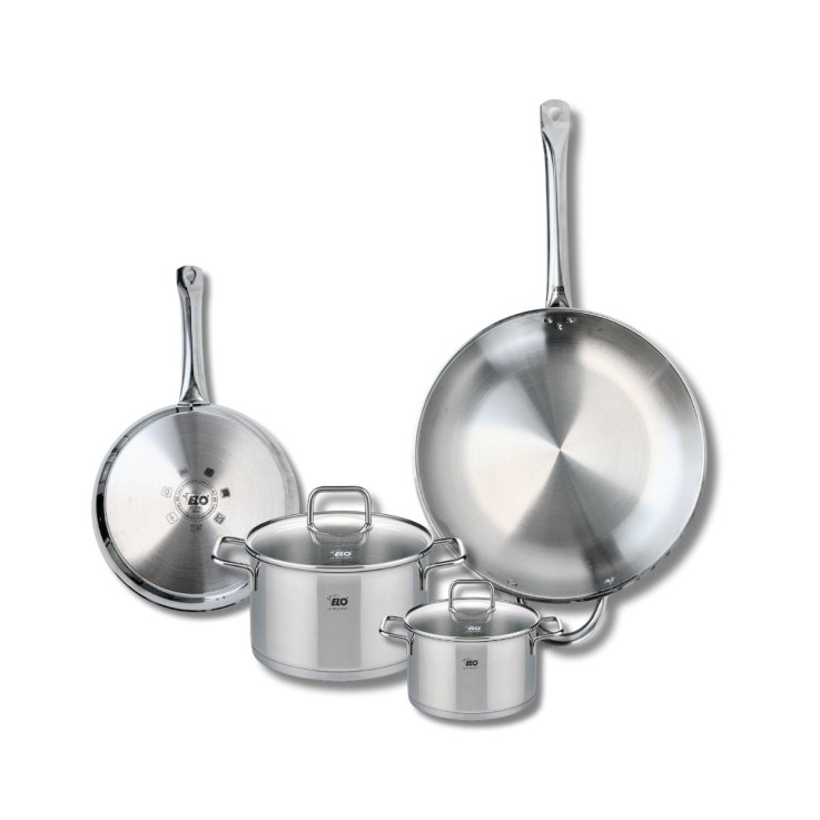 Batterie de cuisine Profi Citrin en inox - poêles 24 et 32 cm - faitouts 14 et 20 cm