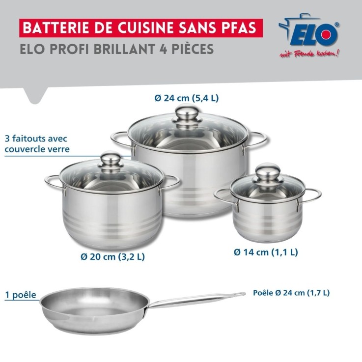 Batterie de cuisine Profi Brillant en inox - 14, 20 et 24 cm