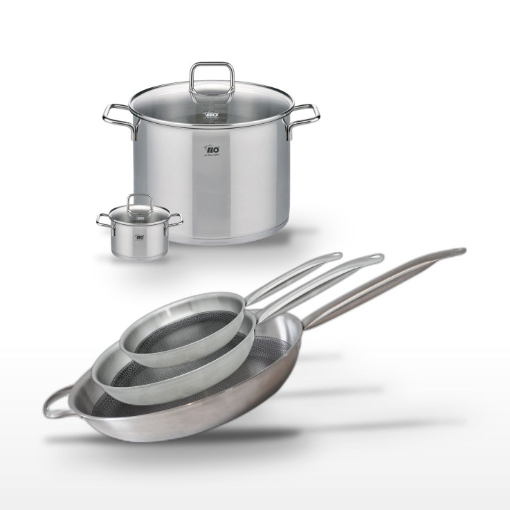 Lot de 2 faitouts et 3 poêles Relief Solution en inox - noir