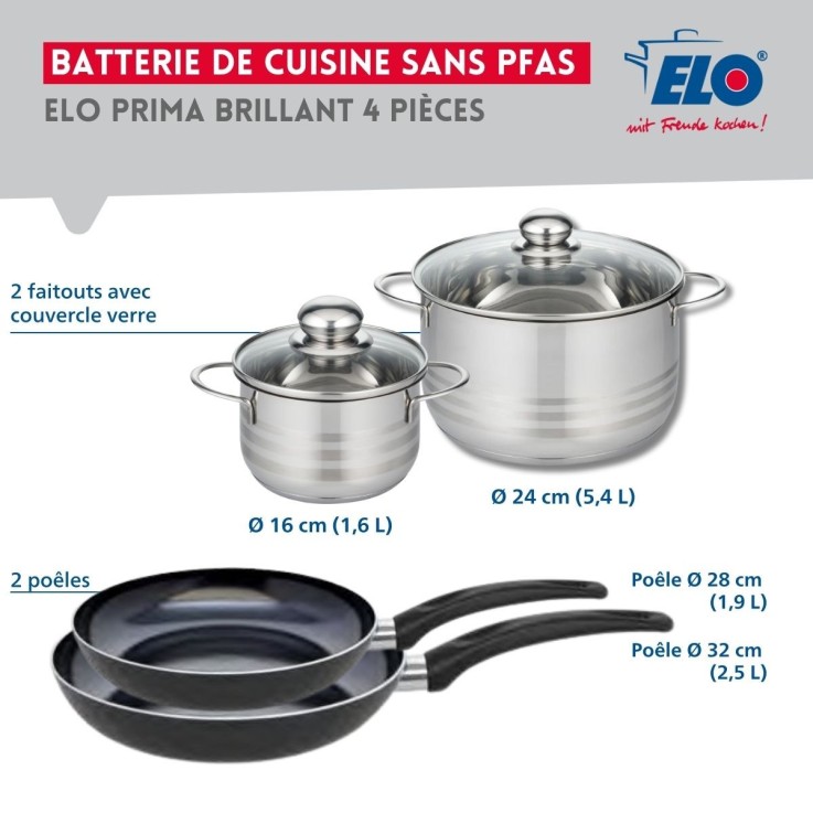 Batterie de cuisine Prima Brillant en aluminium et inox - 4 pièces