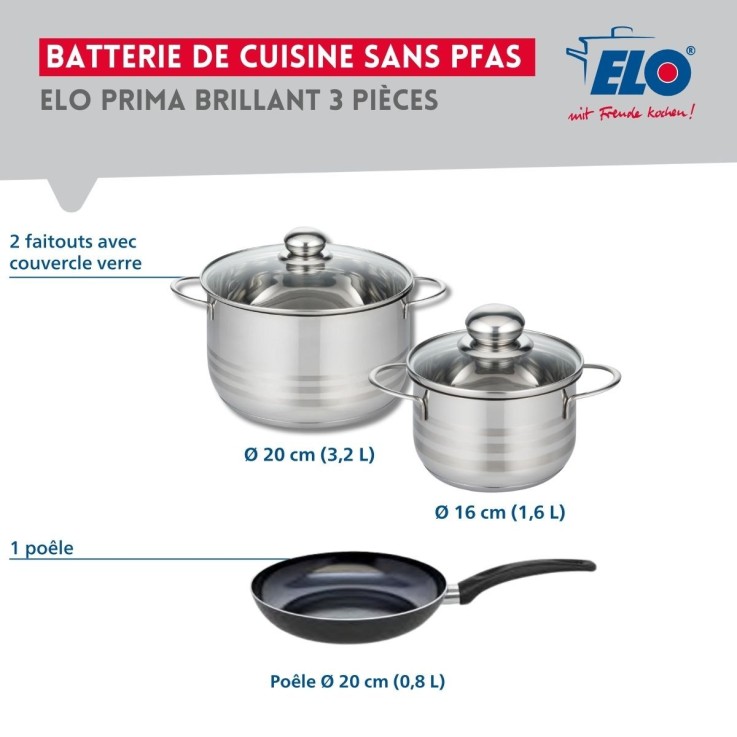 Batterie de cuisine Prima Brillant en aluminium et inox - 16 et 20 cm