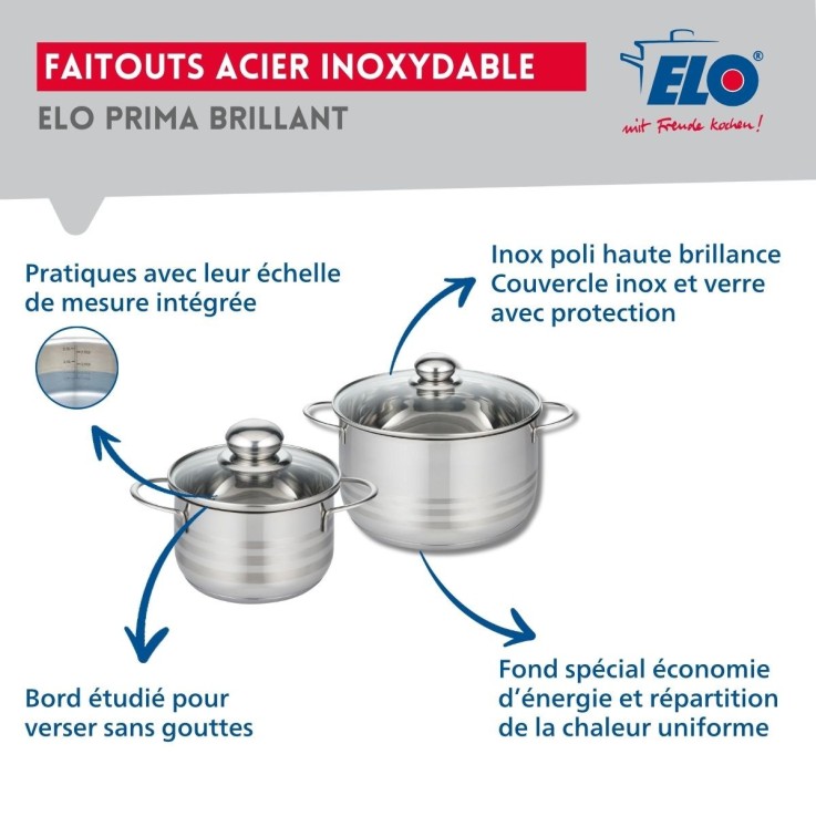 Batterie de cuisine Prima Brillant en aluminium et inox - 16 et 20 cm