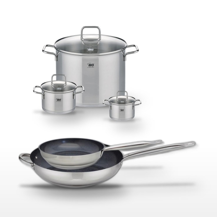 Batterie de cuisine en inox - poêles et faitouts avec couvercles en verre