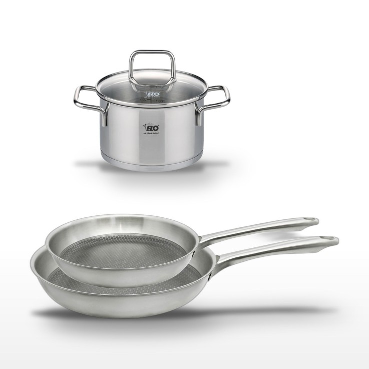 Poêles et faitout Relief Passion en inox - 24/28 cm et 20 cm