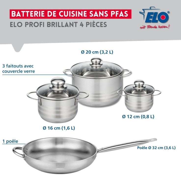 Batterie Profi Brillant en inox - 32 cm - 12, 16 et 20 cm
