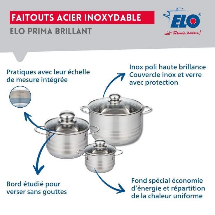Batterie Profi Brillant en inox - 32 cm - 12, 16 et 20 cm