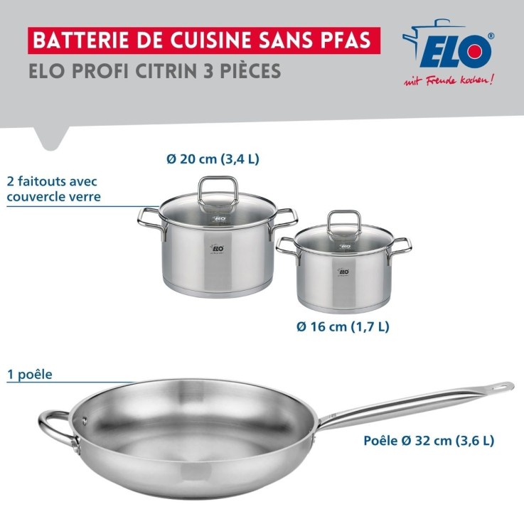 Batterie de cuisine Profi Citrin en inox - 16, 20 et 32 cm - gris