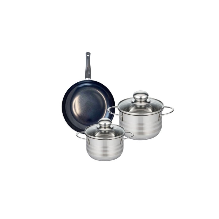 Batterie de cuisine Prima Brillant en aluminium et inox - 3 pièces - noire