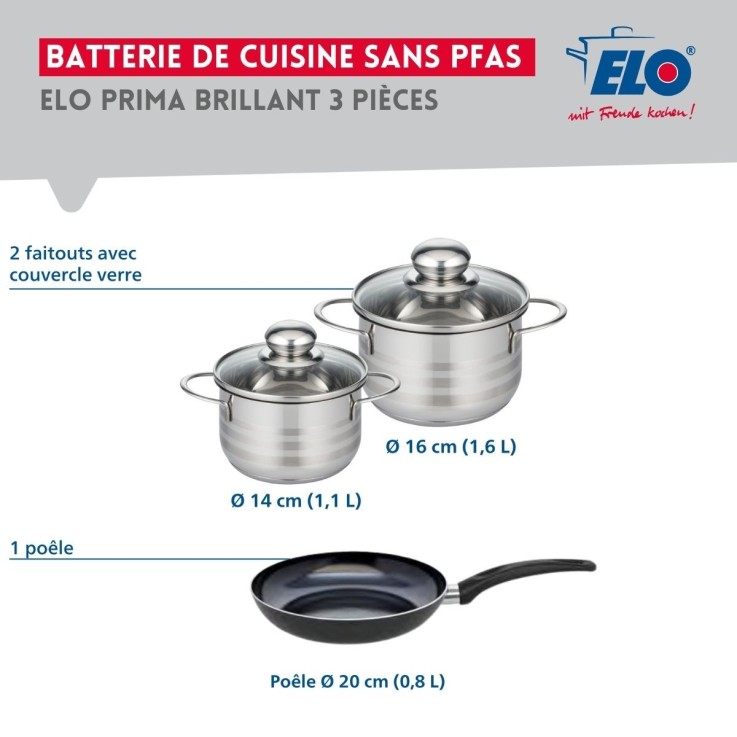 Batterie de cuisine Prima Brillant en aluminium et inox - 3 pièces - noire