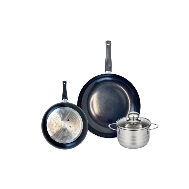 Batterie de cuisine Prima Brillant en aluminium et inox - 3 pièces - noire
