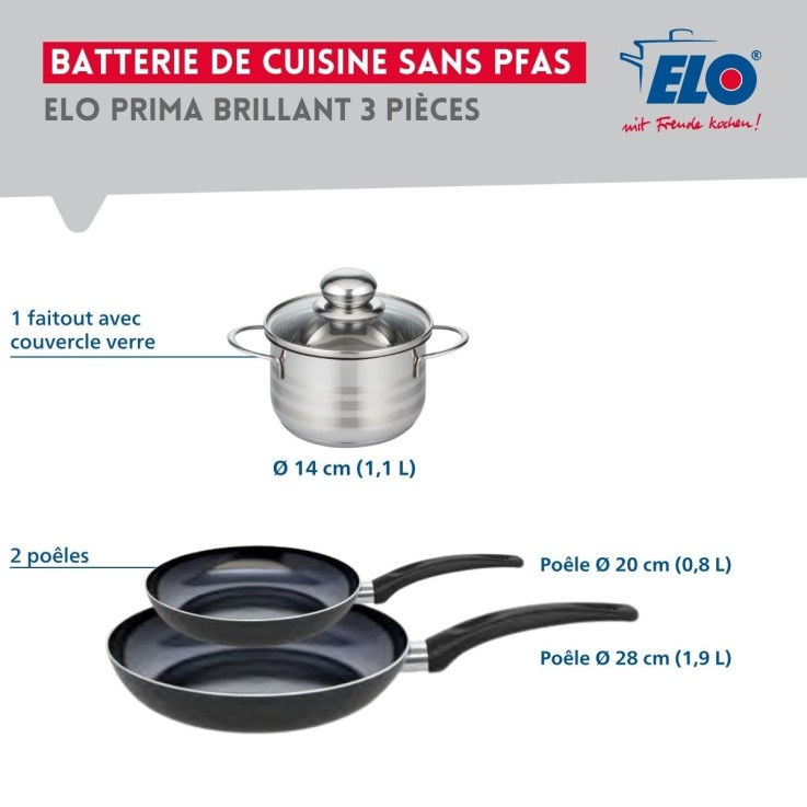 Batterie de cuisine Prima Brillant en aluminium et inox - 3 pièces - noire