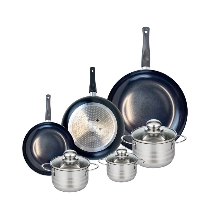 Batterie de cuisine Prima Brillant en aluminium et inox - noire