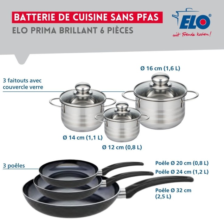 Batterie de cuisine Prima Brillant en aluminium et inox - noire