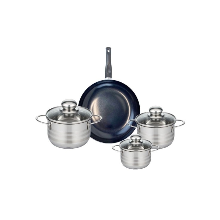 Batterie de cuisine Prima Brillant en aluminium et inox - 12/14/16/24 cm - noire