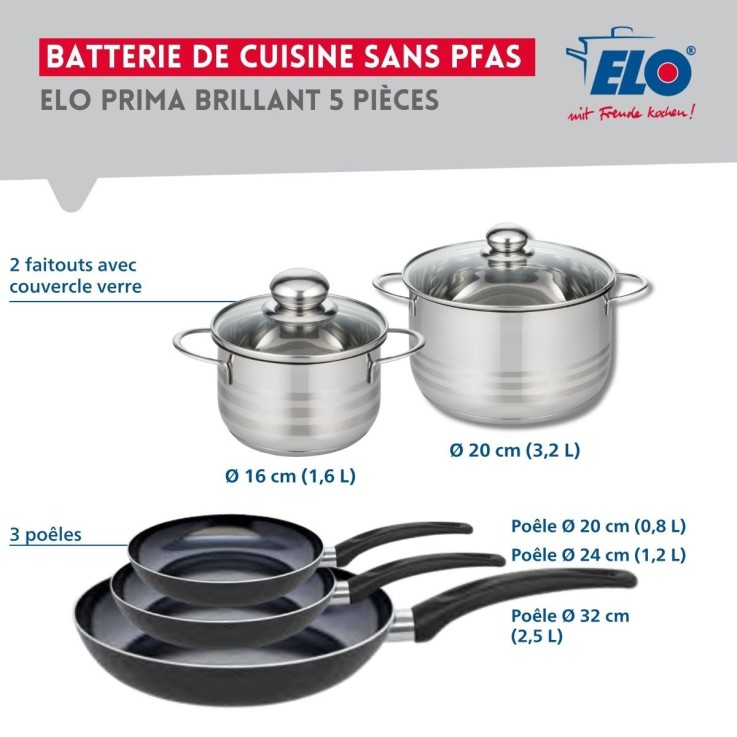 Batterie de cuisine Prima Brillant en aluminium et inox - poêles et faitouts