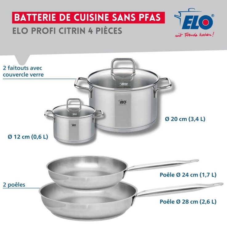 Set de poêles et faitouts Profi Citrin en inox - 4 pièces