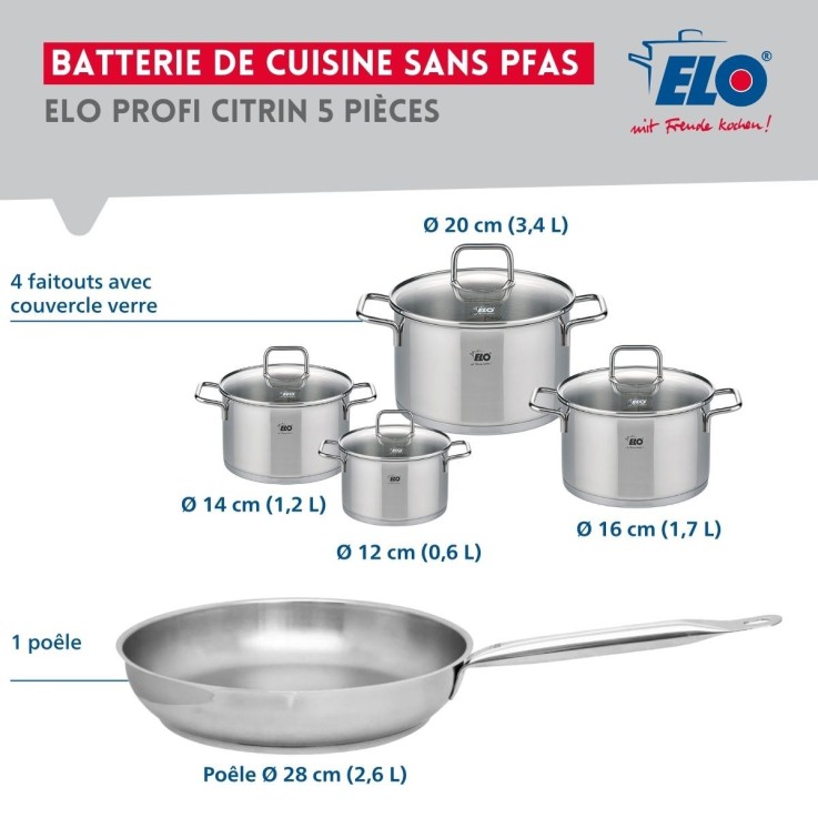 Batterie de cuisine Profi Citrin en inox - 9 pièces - 12-28 cm