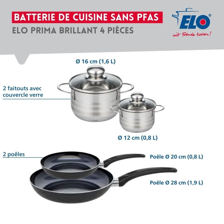 Batterie de cuisine Prima Brillant en aluminium et inox - 20/28/12/16 cm