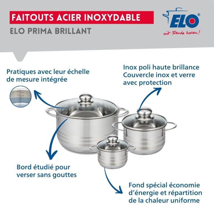 Batterie de cuisine Profi Brillant en inox - 2 poêles et 3 faitouts